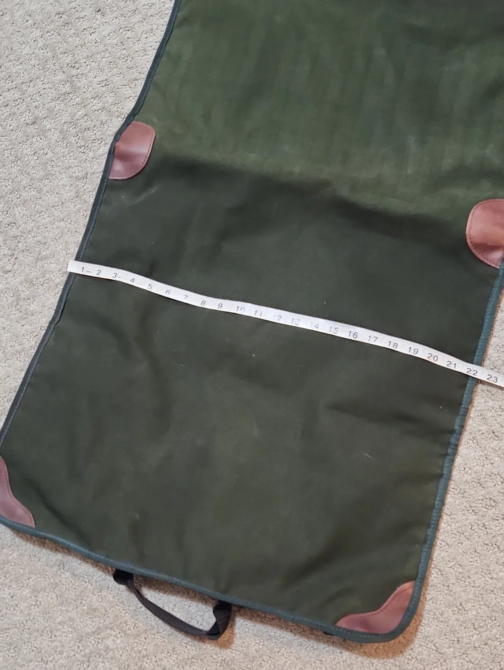 Orvis Dark Green Canvas Garment Bag with Brown Leather Accents